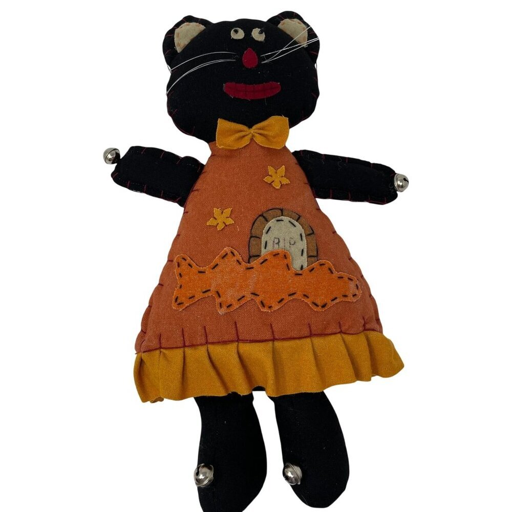 Halloween Target Black Cat Plush Doll Tombstone RIP Folk Art Bells retro Decor